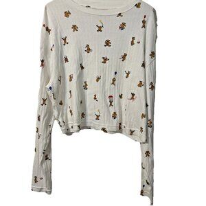 Teddy Fresh Oversized Cropped Shirt White Bears All Over Size Large
